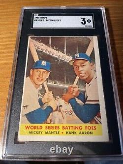 1958 Topps #418 World Series Batting Foes with Mickey Mantle Hank Aaron HOF SGC 3