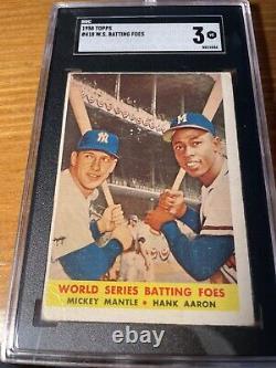 1958 Topps #418 World Series Batting Foes with Mickey Mantle Hank Aaron HOF SGC 3