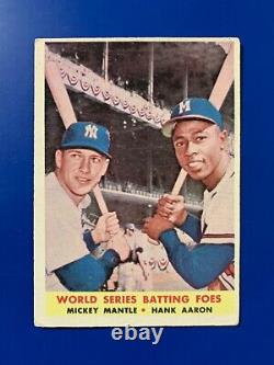 1958 Topps #418 Ws Batting Foes Mickey Mantle & Hank Aaron No Creases