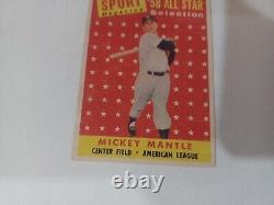 1958 Topps#487 AS MICKEY MANTLE VG-VGEX CONDITION. NO CREASES