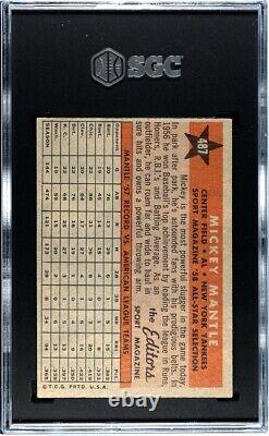 1958 Topps #487 Mickey Mantle New York Yankees Sgc 4 Vg-ex