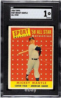 1958 Topps #487 Mickey Mantle SGC 1 All Star HOF New York Yankees Baseball Card