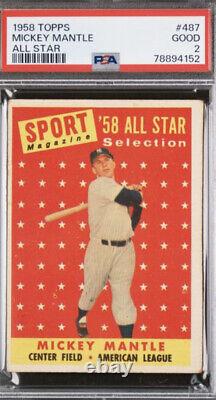 1958 Topps Baseball MICKEY MANTLE #487 Yankees HoF Vintage All-Star PSA 2 GOOD