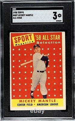 1958 Topps MICKEY MANTLE All-Star #487 SGC 3 New York Yankees WOW HOF