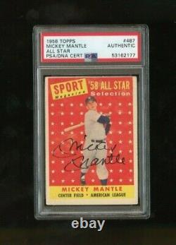 1958 Topps Mickey Mantle All Star #487 Autographed Auto PSA/DNA