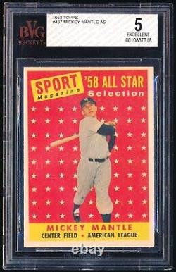 1958 Topps Mickey Mantle All-Star #487 BGS BVG Excellent 5