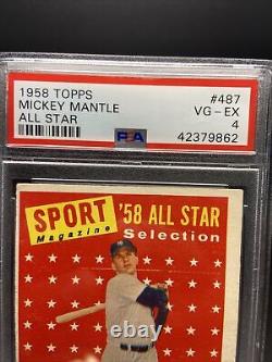 1958 Topps Mickey Mantle All Star #487 PSA 4 VG-EX HOF Yankees
