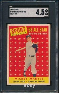 1958 Topps Mickey Mantle All Star #487 SGC 4.5 VG-EX+ -0415