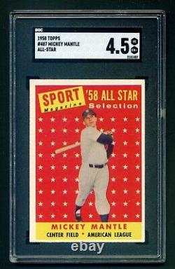 1958 Topps Mickey Mantle All-Star #487 SGC 4.5 VG EX+ Nice white borders