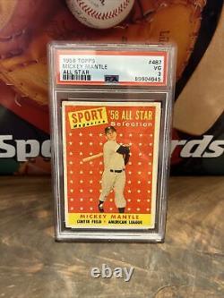 1958 Topps Mickey Mantle All Star Yankees Baseball Card #487 Psa 3 C