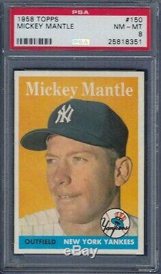 1958 Topps No. 150 Mickey Mantle Psa 8 Near Mint/mint Centered