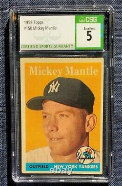 1958 topps #150 mickey mantle csg 5 excellent