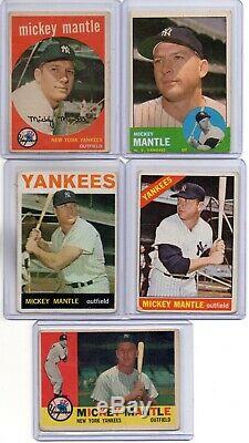 1959 1960 1963 1964 1966 Topps Mickey Mantle Lot Vg-vgex Vintage 1950s 1960s