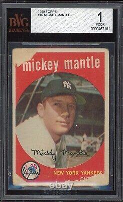 1959 Topps #10 Mickey Mantle BVG 1 poor HOF New York Yankees