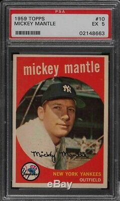 1959 Topps #10 Mickey Mantle HOF Yankees PSA 5 EX 02148663 (SCA)