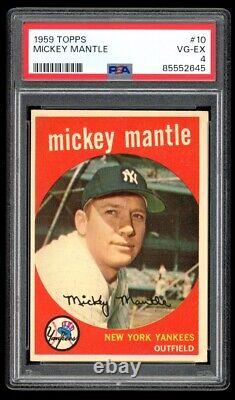 1959 Topps #10 Mickey Mantle New York Yankees HOF PSA 4 VG-EX Just Graded