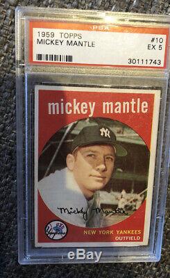 1959 Topps #10 Mickey Mantle New York Yankees HOF PSA 5 EX Free shipping