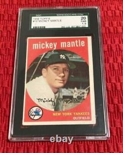 1959 Topps #10 New York Yankees Mickey Mantle SGC Green Label Graded 1.5 Fair 20