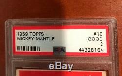 1959 Topps Mickey Mantle Card # 10 PSA 2 Good New York Yankee Star