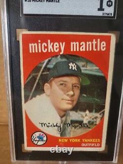 1959 Topps Mickey Mantle Ny Yankees #10 Baseball Card Sgc Graded 1 Authentic