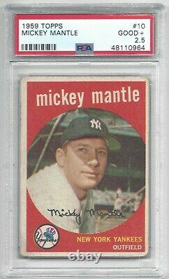 1959 Topps Mickey Mantle Vintage Baseball Card 10 New York Yankees GOOD+ PSA 2.5