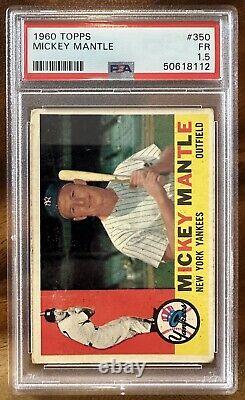 1960 Topps Mickey Mantle Ny Yankees #350 Baseball Card Psa Graded 1.5 Authentic