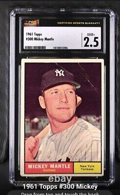 1961 Topps #300 Mickey Mantle New York Yankees HOF CSG 2.5 Good+