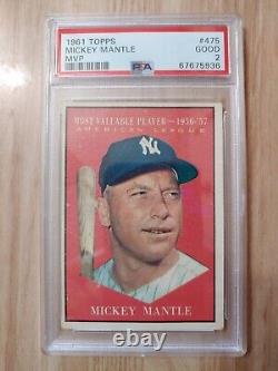 1961 Topps #475 MICKEY MANTLE MVP PSA 2 New York Yankees Legend HOF UNDERGRADED