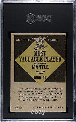 1961 Topps #475 Mickey Mantle MVP SGC 4 VG-EX HOF Yankees Baseball Card