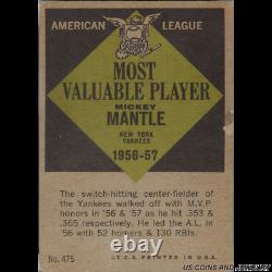 1961 Topps #475 Mickey Mantle Mvp 1956-57 Sgc 2.5 Gd+