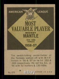 1961 Topps #475 Mickey Mantle VGEX Yankees 535685