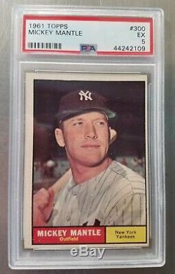 1961 Topps Baseball Card # 300 Mickey Mantle NY Yankees PSA 5 EX