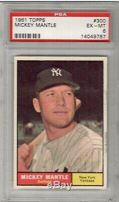 1961 Topps Baseball Mickey Mantle Card # 300 PSA 6 Ex-Mint Condition