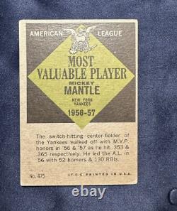 1961 Topps MICKEY MANTLE Most Valuable Player 1956-57 #475 New York Yankees HOF
