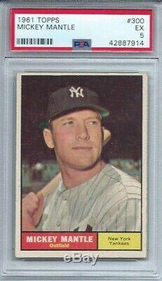 1961 Topps Mickey Mantle #300, Hof, Psa 5 Ex, New York Yankees, L@@k