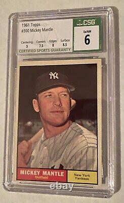 1961 Topps Mickey Mantle #300 New York Yankees CSG 6 With Sub Grades