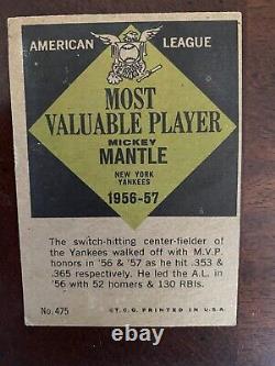 1961 Topps Mickey Mantle MVP Card ('56 &'57) #425- N. Y. Yankees