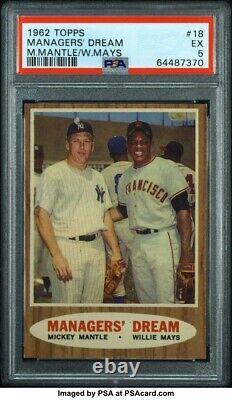 1962 Topps #18 Managers Dream Mickey Mantle Willie Mays PSA 5 Newly Graded Card
