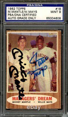 1962 Topps #18 Mickey Mantle Willie Mays Dual Auto PSA 9 PSA/DNA