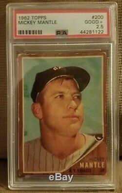 1962 Topps Baseball Card #200 Mickey Mantle NY Yankees PSA 2.5 GOOD+