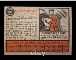 1962 Topps Baseball MICKEY MANTLE #200 New York Yankees HOF-EX NO CREASE! Nice