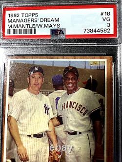 1962 Topps Managers' MICKEY MANTLE / WILLIE MAYS #18 PSA 3 Very Good (VG) HOF