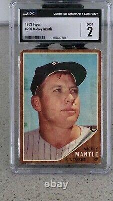 1962 Topps Mickey Mantle CGC 2 #200 New York Yankees HOF centered