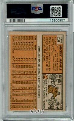 1963 Topps #200 MICKEY MANTLE Psa 8 NM-MT Yankees REALLY NICE