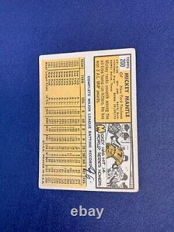 1963 Topps #200 Mickey Mantle New York Yankees Set Filler, No Creases, MK