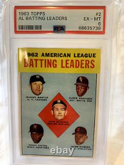 1963 Topps AL Batting Leaders # 2 Mickey Mantle Excellent/MINT PSA 6
