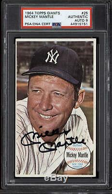1964 Topps Giants #25 Mickey Mantle PSA DNA Auto Signed Yankees PSA 9 Mint