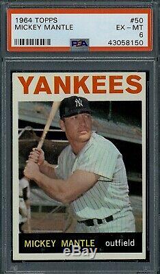 1964 topps Mickey Mantle #50 PSA 6 ex mt, sharp corners, great color