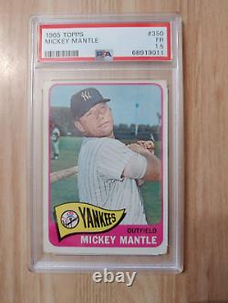 1965 TOPPS MICKEY MANTLE N. Y. YANKEES BASEBALL CARD #350 PSA 1.5 FAIR Wrinkle