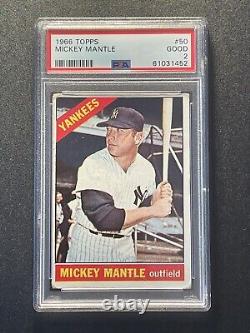 1966 Topps BB Card #50 MICKEY MANTLE New York Yankees -New Case- PSA 2 GOOD